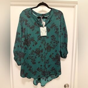 41 Hawthorn Teal and Black Floral Blouse